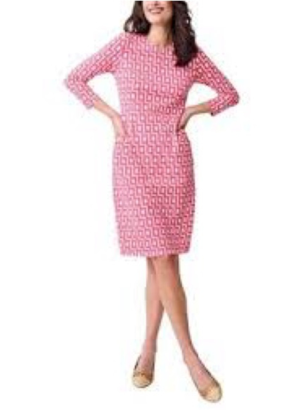 J.McLaughlin Catalyst Sheath Dress Pink White Basket Print Pockets M